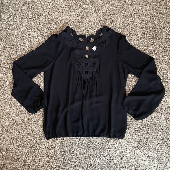 Vintage Size Large Max Studio Specialty Products black blouse with ornate trim - Picture 2 of 11
